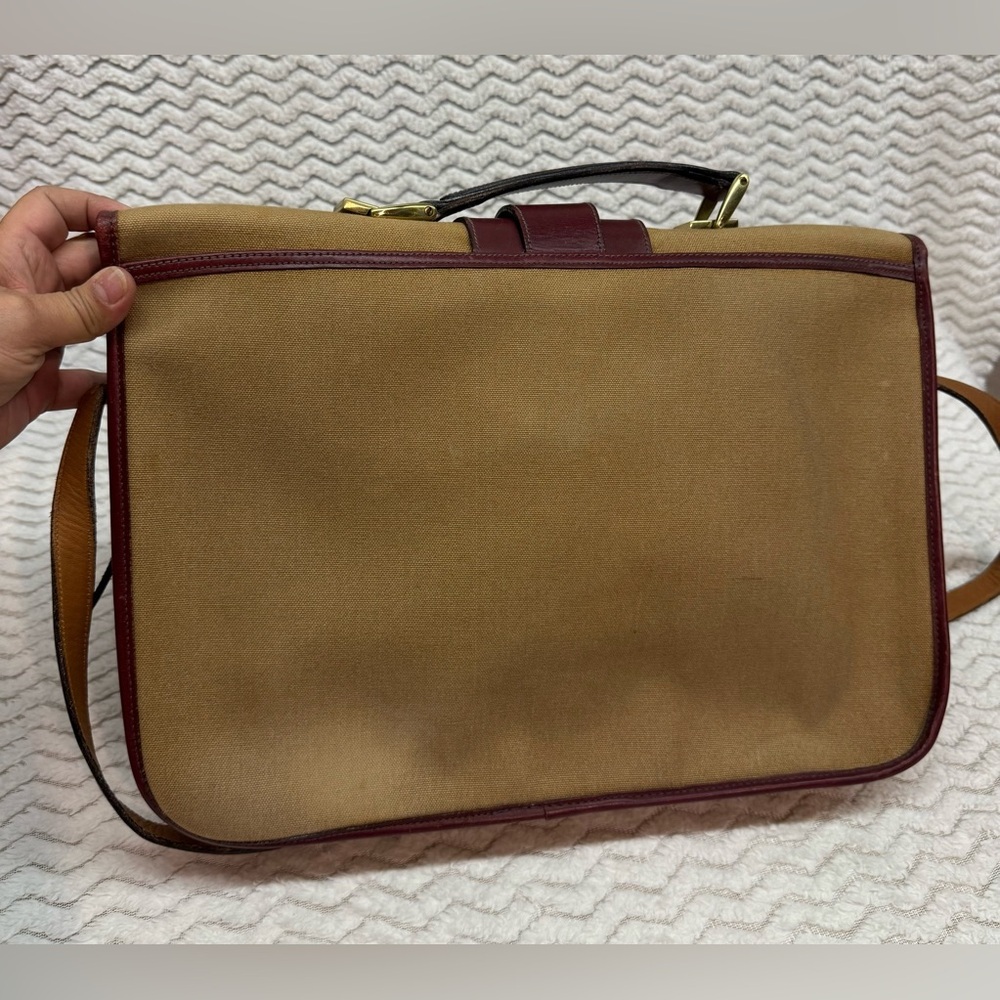 VTG Dooney And Bourke Equestrian Beige Canvas Red Leather Green Label Briefcase - Picture 6 of 16